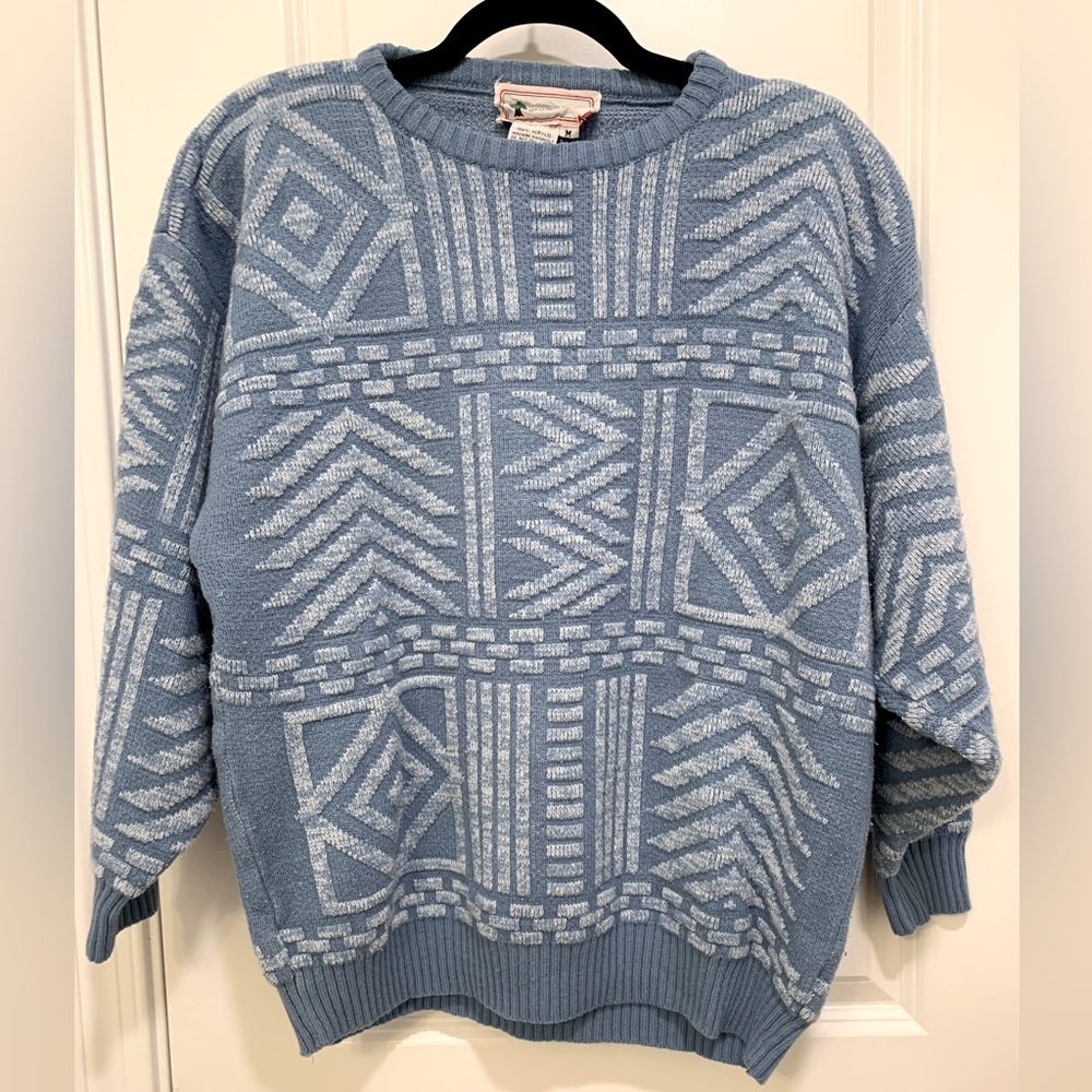 Vintage Women's 1980s Blue Sweater w/ Shoulder Pads - Size M